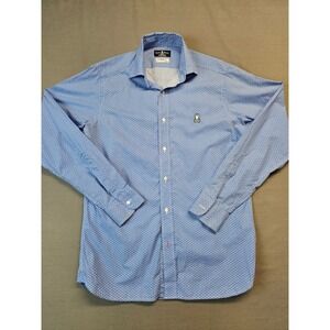 Psycho Bunny Mens Light Blue Geometric Pattern Button Down Shirt Size S